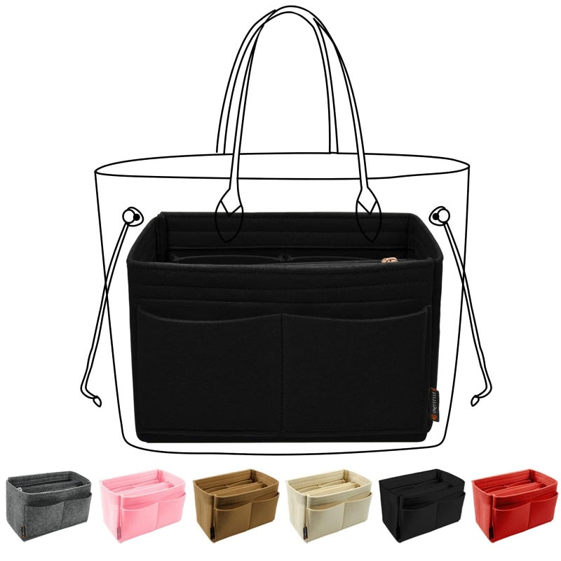 OMYSTYLE Black Organizer Insert, Felt Tote Bag Organizer Insert with 5 Sizes, Handbag Dividers for Inside Purse, Compatible with Longchamp, Neverful, Speedy and More - Image 1